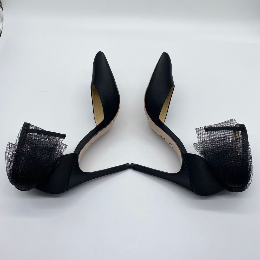 Jessica Simpson Size 6.5 Pumps D'Orsay Dress Heels Black Satin Stiletto Bows - Picture 8 of 11